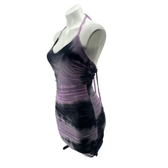 Windsor Groovy Baby Tie Dye Mesh Ruched Mini Dress Purple Gray Small NWT - Picture 8 of 17